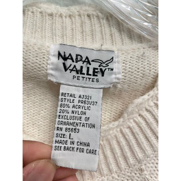 Vintage Napa Valley Womens Sweater Large White Beaded Patchwork Grannycore 80s - Picture 4 of 9